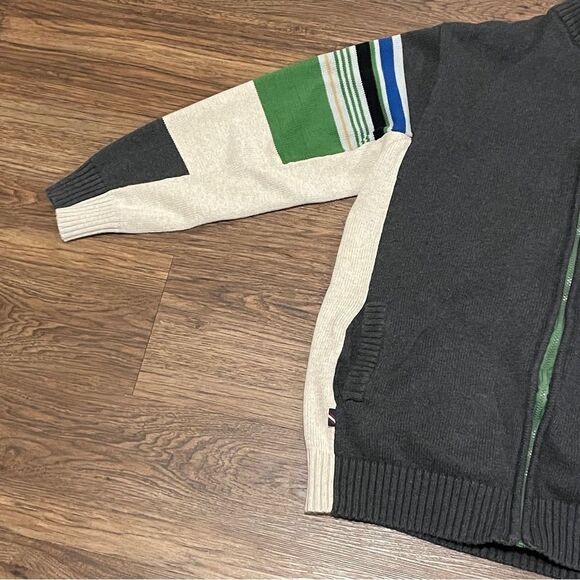 Vintage Phat Farm Men’s Zip Up Long Sleeve Sweater Cream Gray Green Blue Size XL - Picture 3 of 12